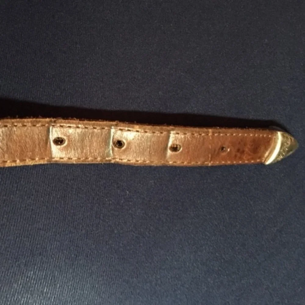 Langu Leather Brown Belt Silver Toned Engraved Ornaments